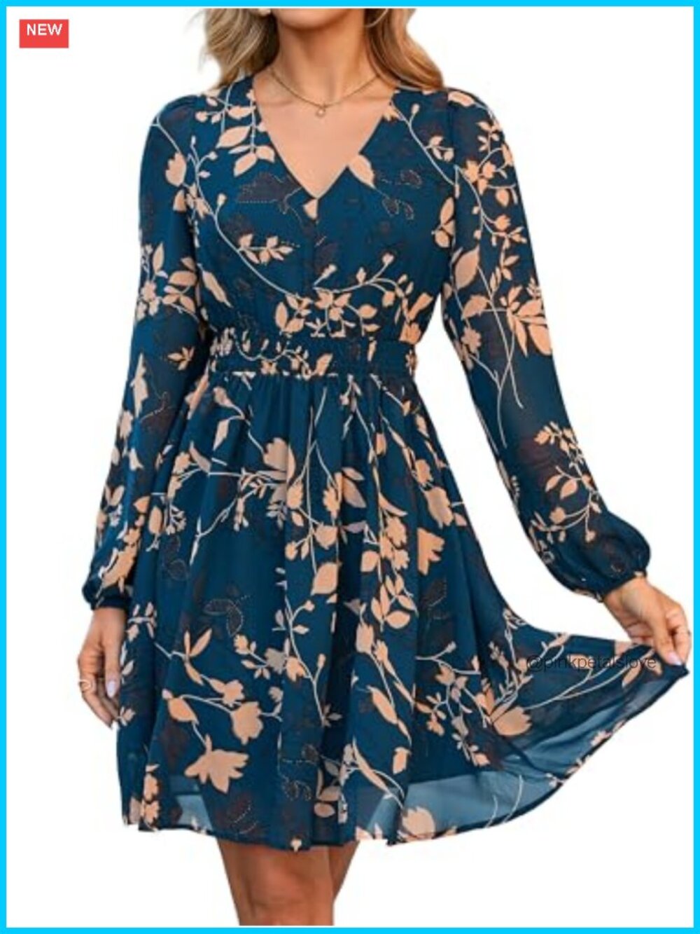 Floral Mini Dress Long Sleeve V Neck Chiffon A-Line Casual Boho Fall Wedding